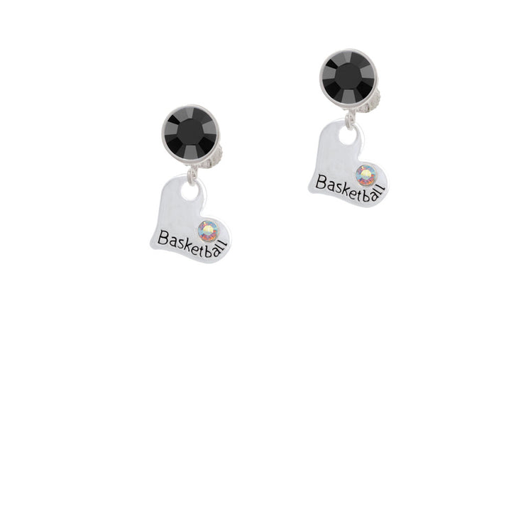 Heart with Basketball and AB Crystal Crystal Clip On Earrings Image 3