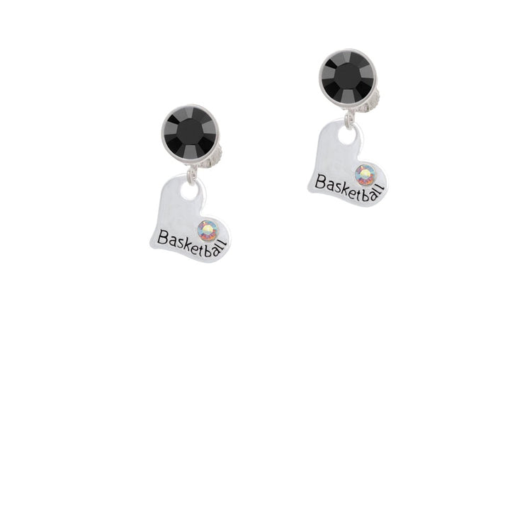 Heart with Basketball and AB Crystal Crystal Clip On Earrings Image 1