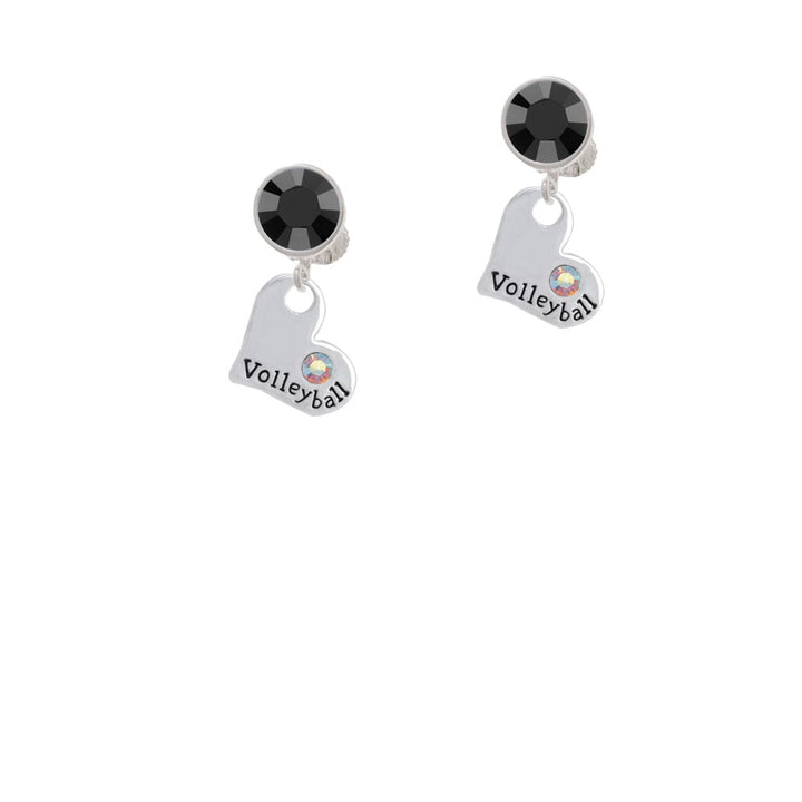 Heart with Volleyball and AB Crystal Crystal Clip On Earrings Image 1