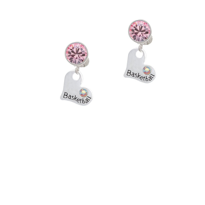 Heart with Basketball and AB Crystal Crystal Clip On Earrings Image 1