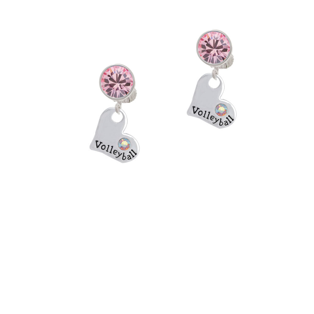 Heart with Volleyball and AB Crystal Crystal Clip On Earrings Image 4