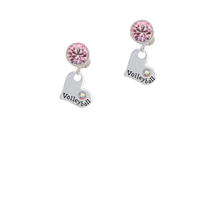 Heart with Volleyball and AB Crystal Crystal Clip On Earrings Image 1