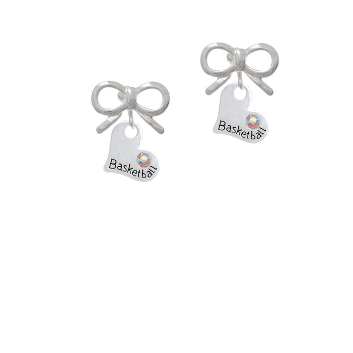 Heart with Basketball and AB Crystal Crystal Clip On Earrings Image 9