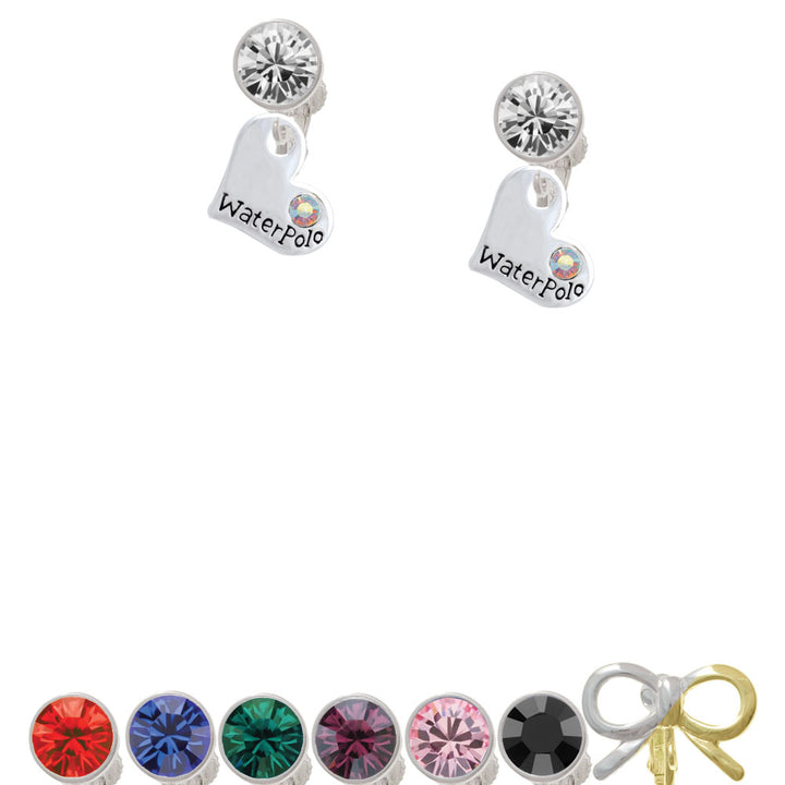 Heart with Water Polo and AB Crystal Crystal Clip On Earrings Image 1