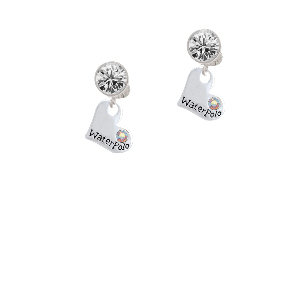 Heart with Water Polo and AB Crystal Crystal Clip On Earrings Image 2