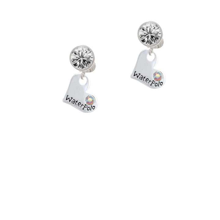 Heart with Water Polo and AB Crystal Crystal Clip On Earrings Image 1