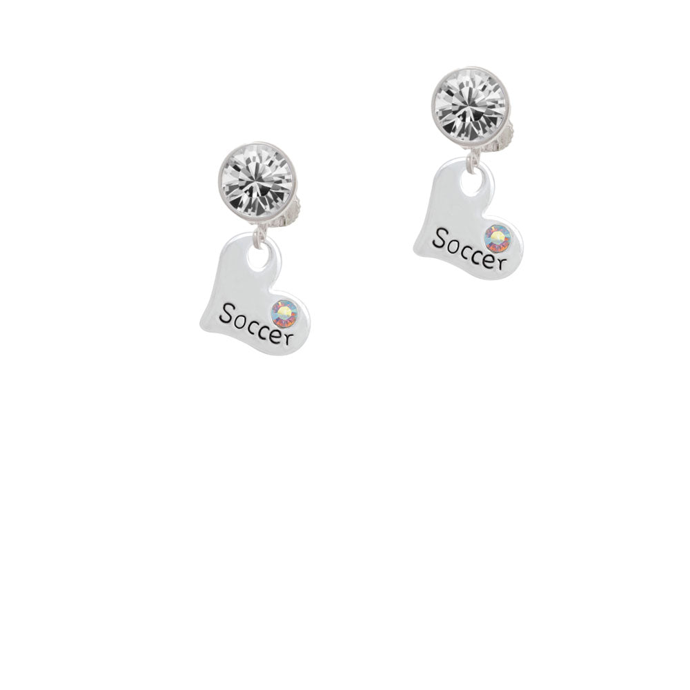 Heart with Soccer and AB Crystal Crystal Clip On Earrings Image 2