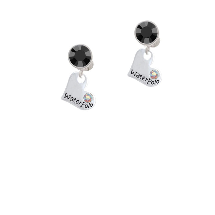 Heart with Water Polo and AB Crystal Crystal Clip On Earrings Image 3