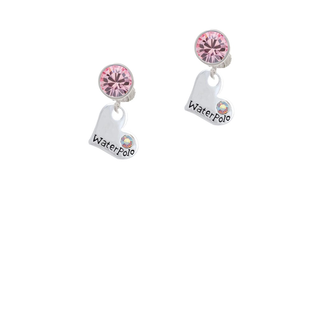 Heart with Water Polo and AB Crystal Crystal Clip On Earrings Image 1