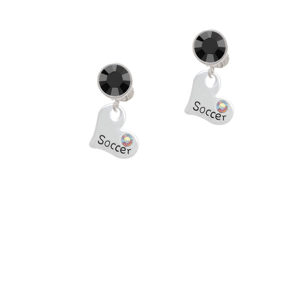 Heart with Soccer and AB Crystal Crystal Clip On Earrings Image 3