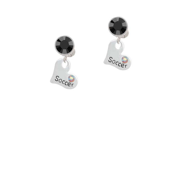 Heart with Soccer and AB Crystal Crystal Clip On Earrings Image 1