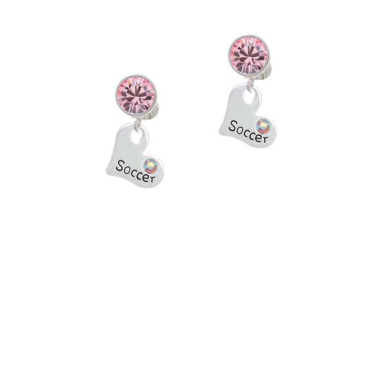 Heart with Soccer and AB Crystal Crystal Clip On Earrings Image 4