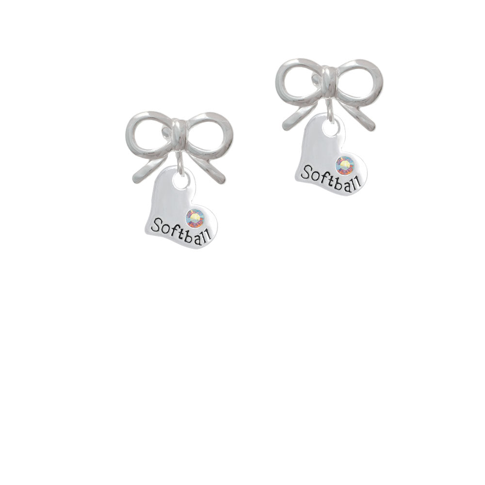 Heart with Softball and AB Crystal Crystal Clip On Earrings Image 9