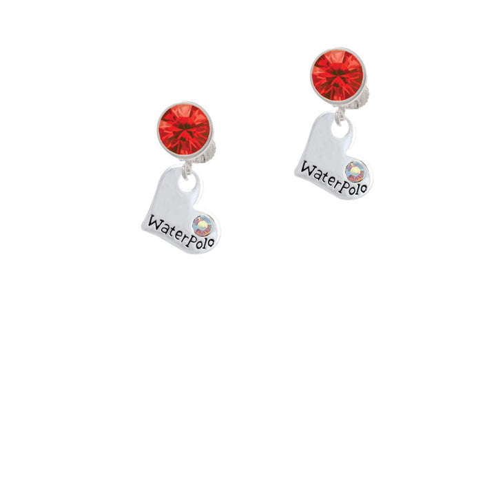 Heart with Water Polo and AB Crystal Crystal Clip On Earrings Image 1