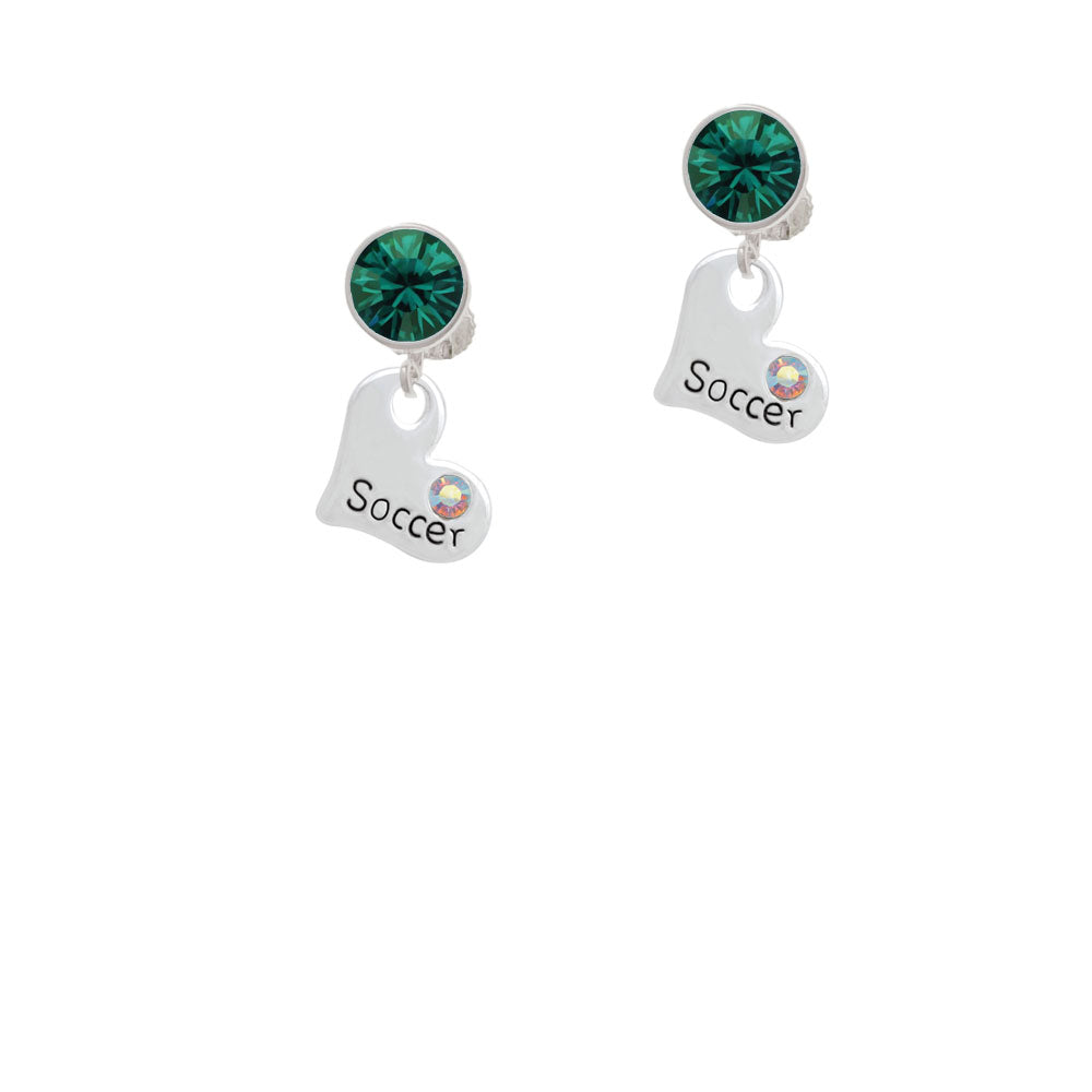 Heart with Soccer and AB Crystal Crystal Clip On Earrings Image 6