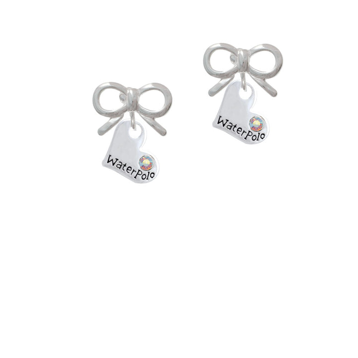 Heart with Water Polo and AB Crystal Crystal Clip On Earrings Image 9