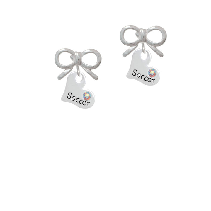 Heart with Soccer and AB Crystal Crystal Clip On Earrings Image 9