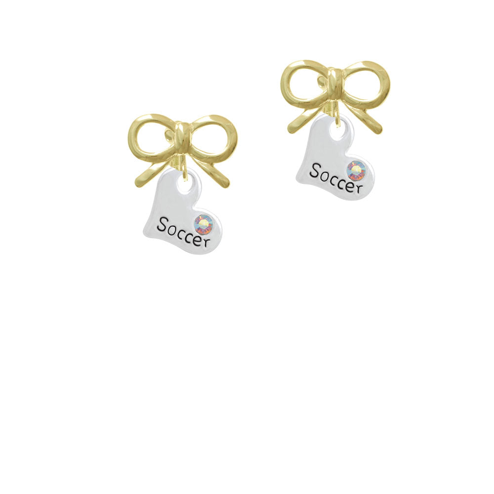 Heart with Soccer and AB Crystal Crystal Clip On Earrings Image 10