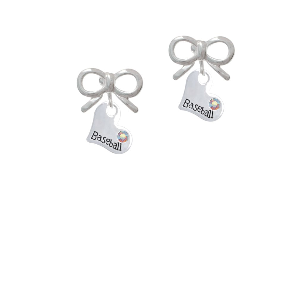 Heart with Baseball and AB Crystal Crystal Clip On Earrings Image 9