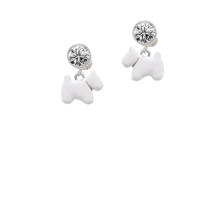 White Westie Dog Crystal Clip On Earrings Image 2