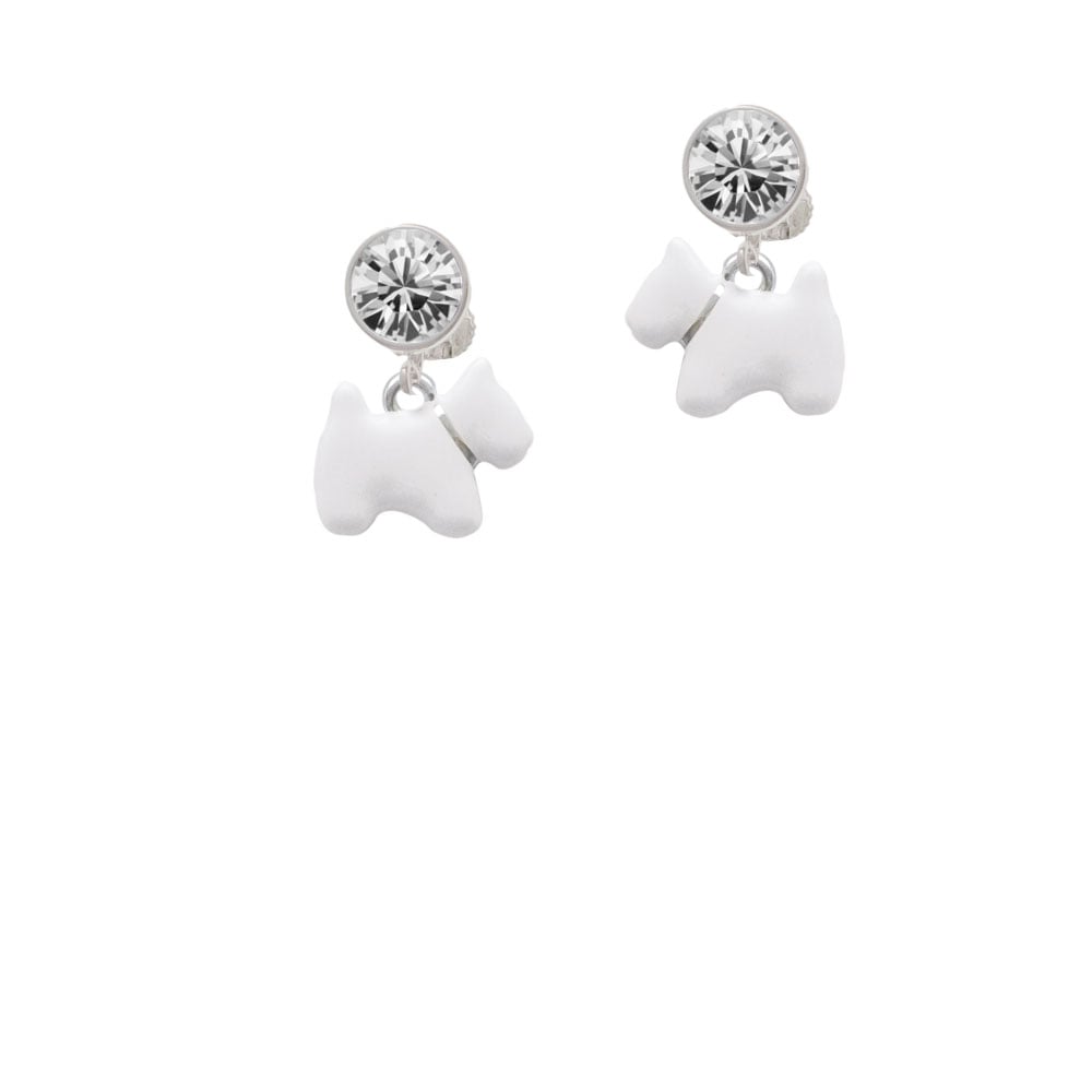 White Westie Dog Crystal Clip On Earrings Image 1