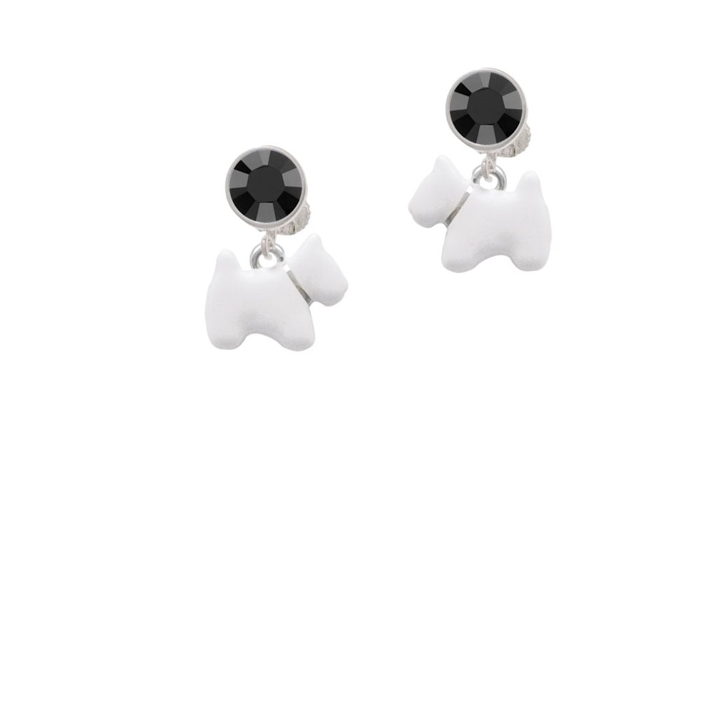 White Westie Dog Crystal Clip On Earrings Image 3