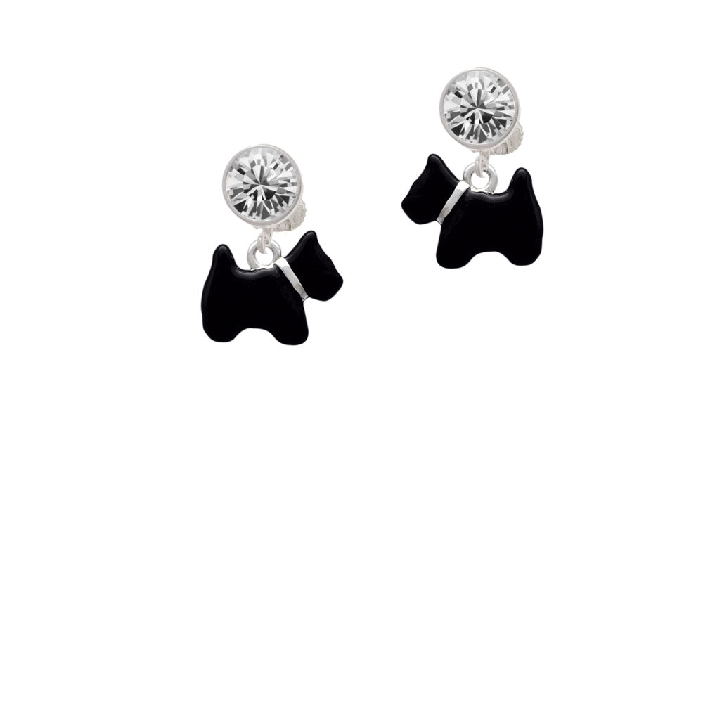 Black Scottie Dog Crystal Clip On Earrings Image 2