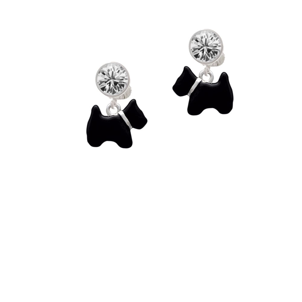 Black Scottie Dog Crystal Clip On Earrings Image 1