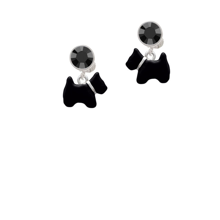 Black Scottie Dog Crystal Clip On Earrings Image 3