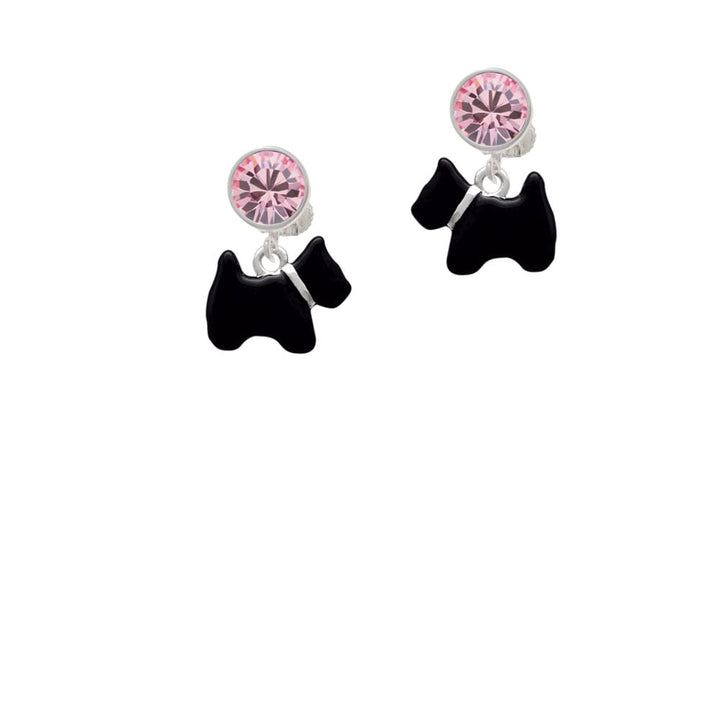 Black Scottie Dog Crystal Clip On Earrings Image 1