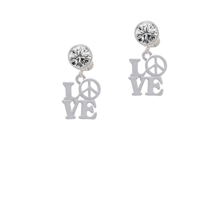 Love with Peace Sign Crystal Clip On Earrings Image 2