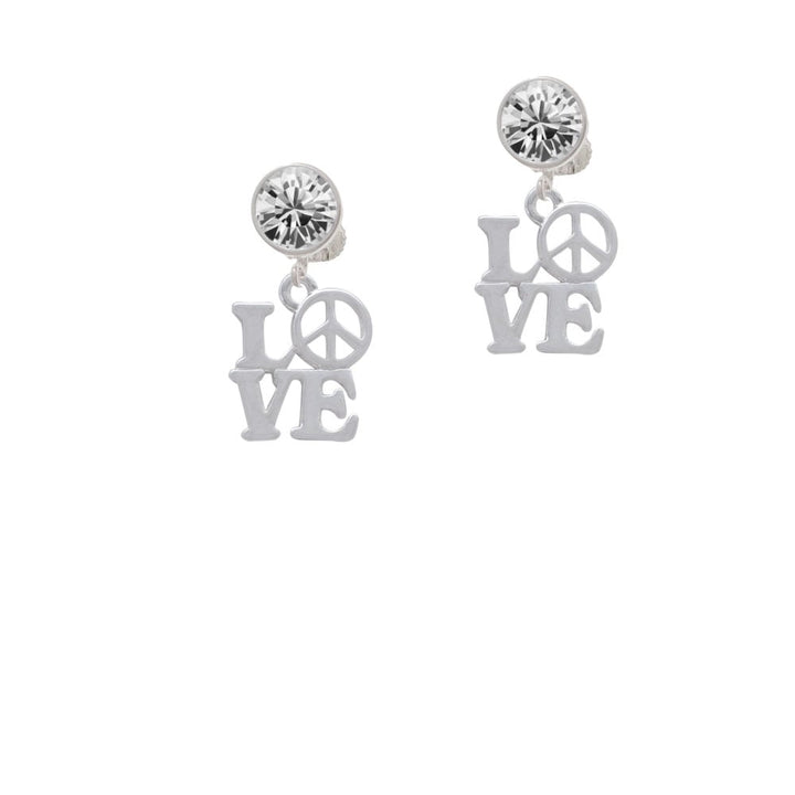 Love with Peace Sign Crystal Clip On Earrings Image 1