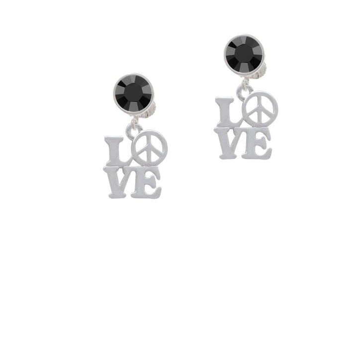 Love with Peace Sign Crystal Clip On Earrings Image 3