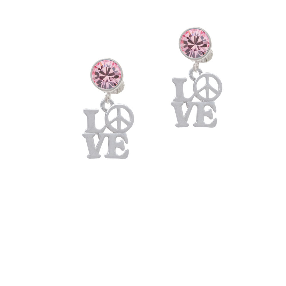 Love with Peace Sign Crystal Clip On Earrings Image 4