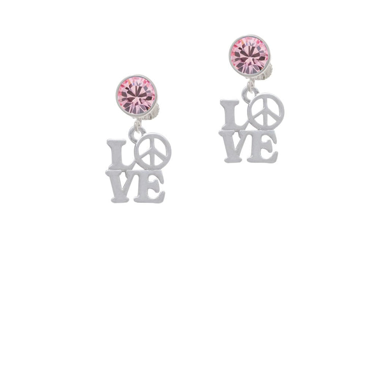 Love with Peace Sign Crystal Clip On Earrings Image 1