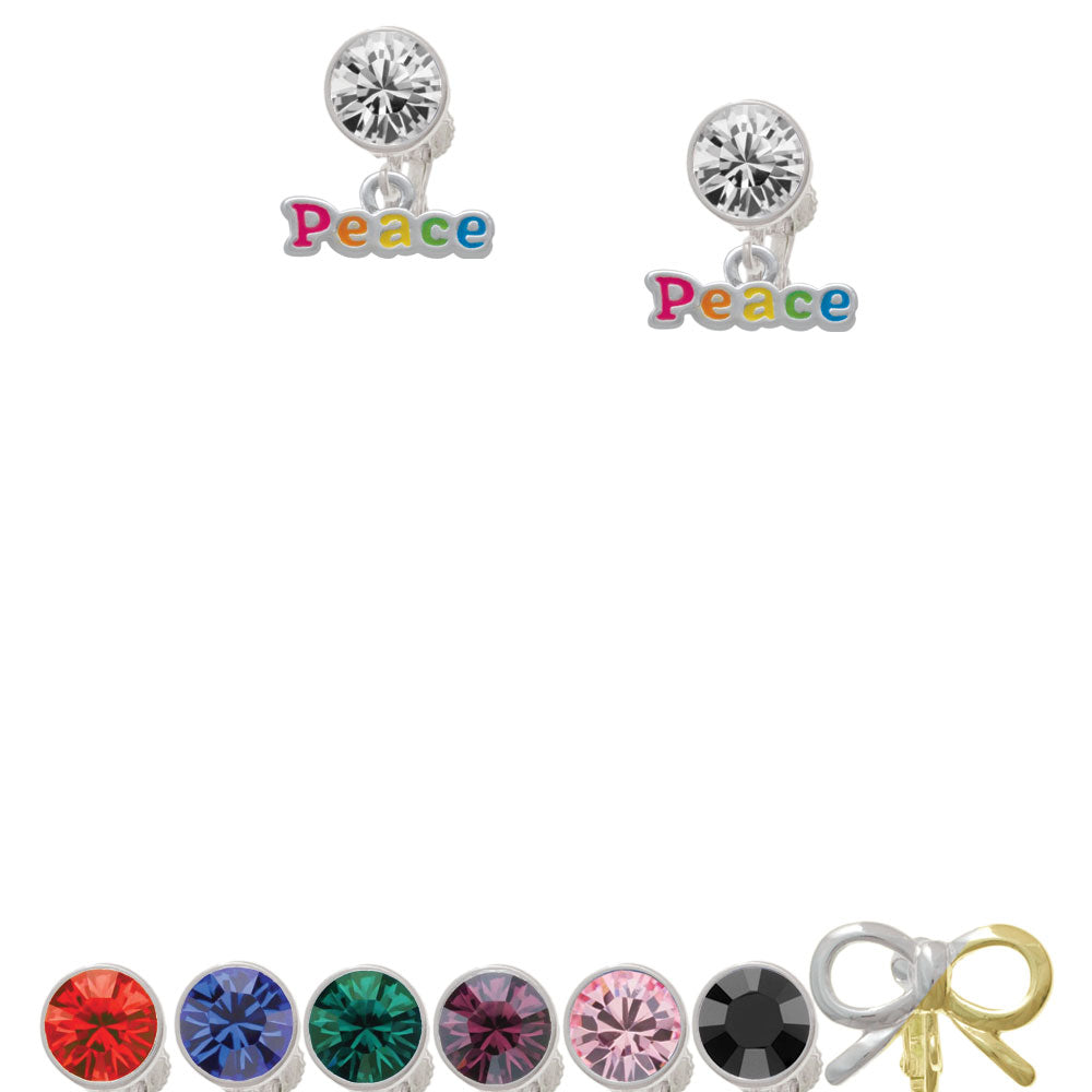 Rainbow Colored Peace Crystal Clip On Earrings Image 1