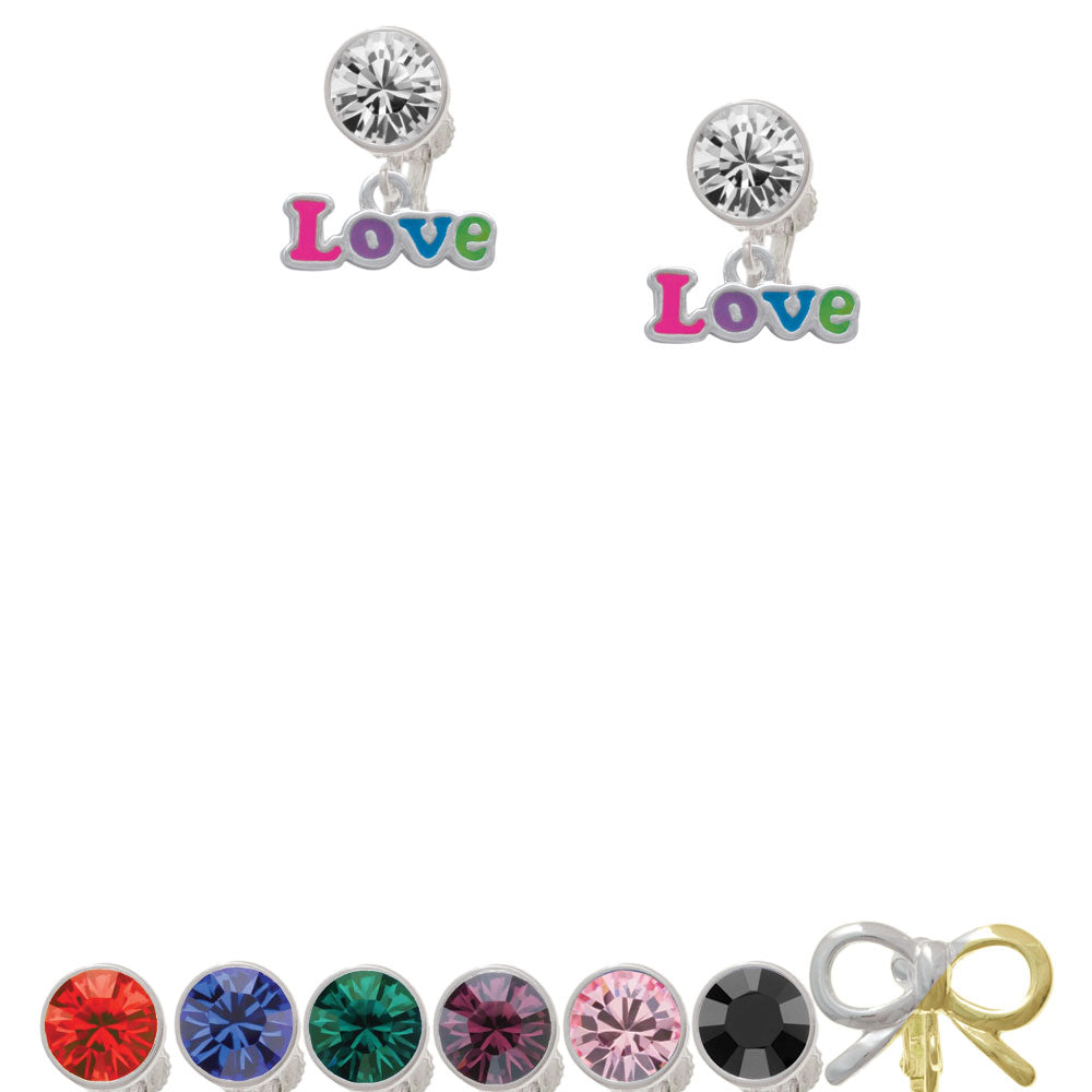 Rainbow Colored Love Crystal Clip On Earrings Image 1