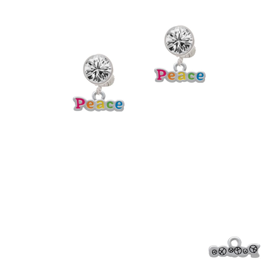 Rainbow Colored Peace Crystal Clip On Earrings Image 2