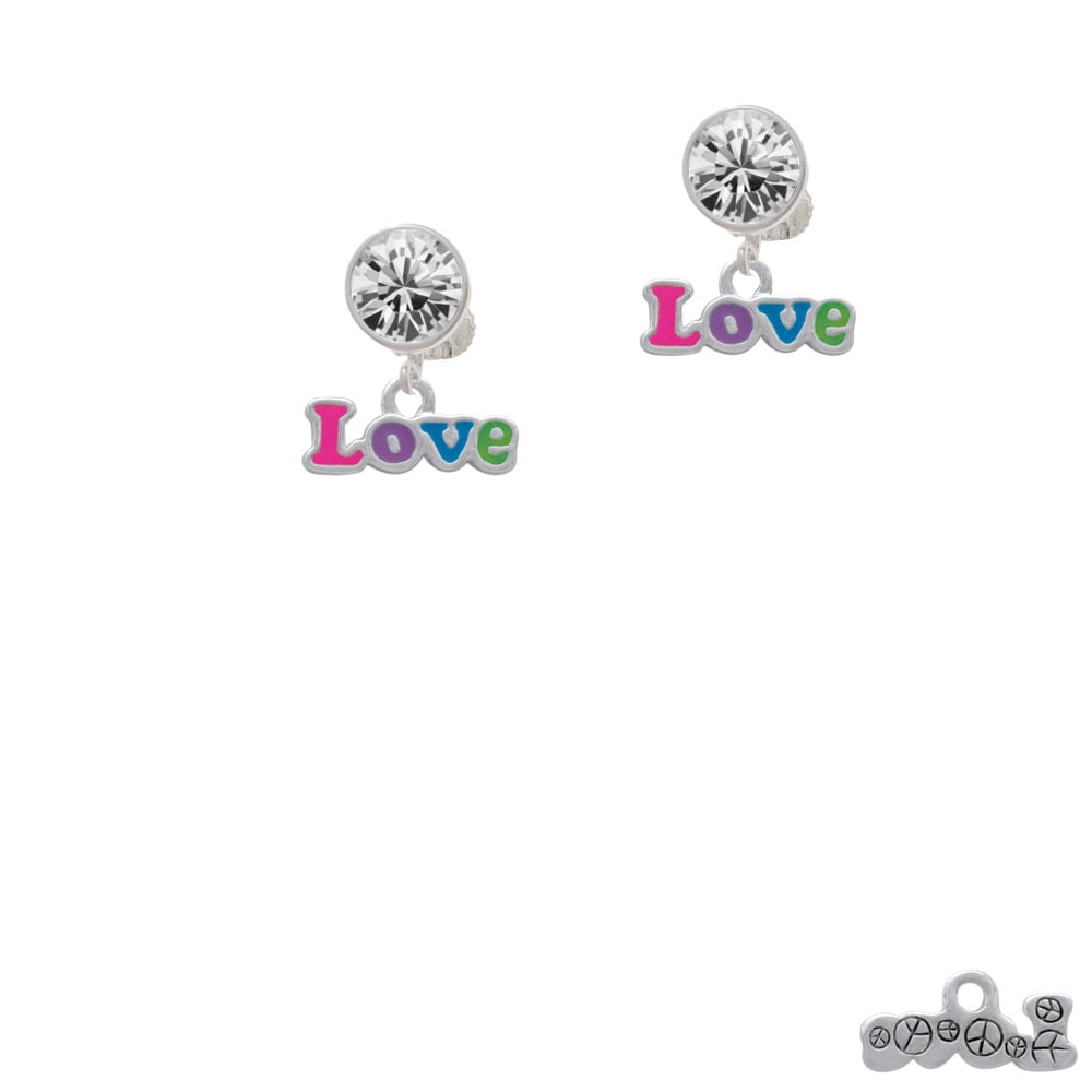 Rainbow Colored Love Crystal Clip On Earrings Image 2