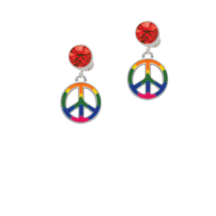 Large Rainbow Colored Peace Sign Crystal Clip On Earrings Image 4