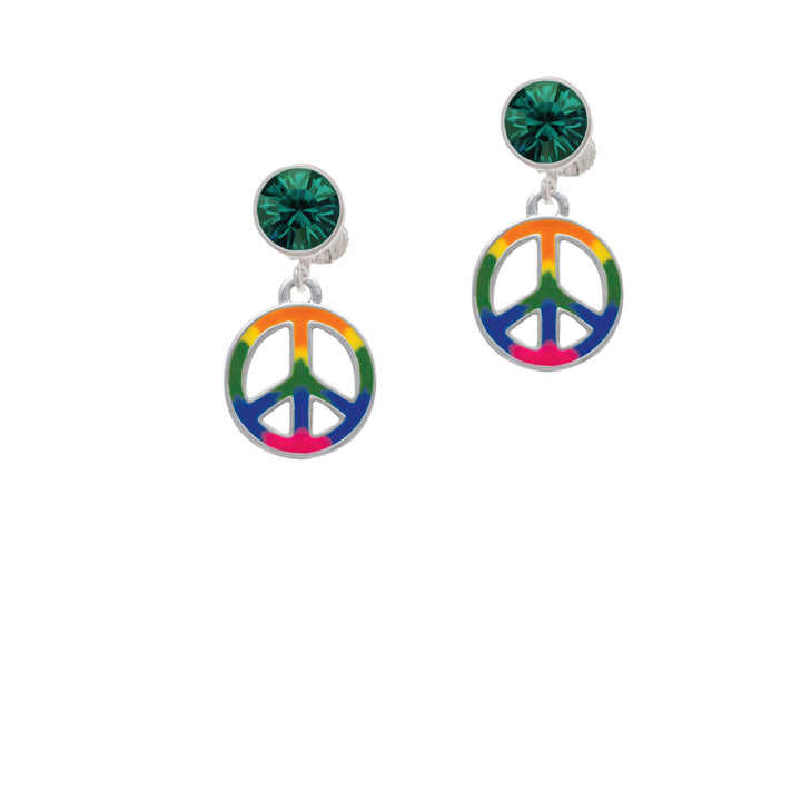 Large Rainbow Colored Peace Sign Crystal Clip On Earrings Image 6