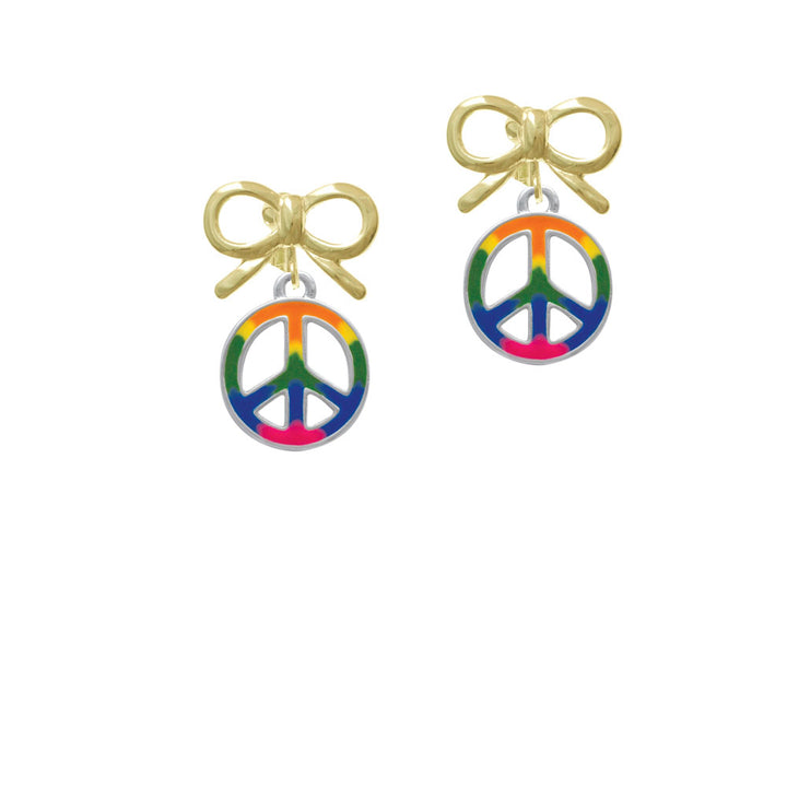 Large Rainbow Colored Peace Sign Crystal Clip On Earrings Image 10