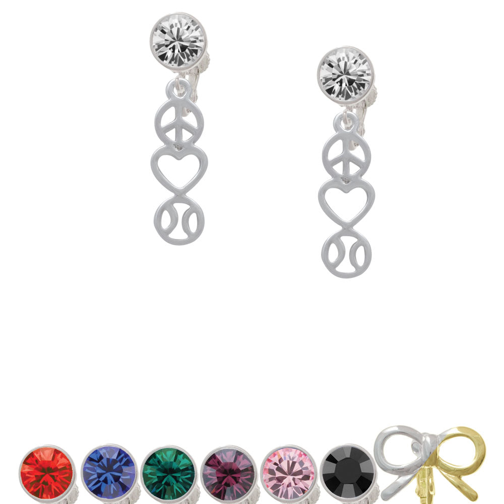 Peace - Heart - Softball Crystal Clip On Earrings Image 1