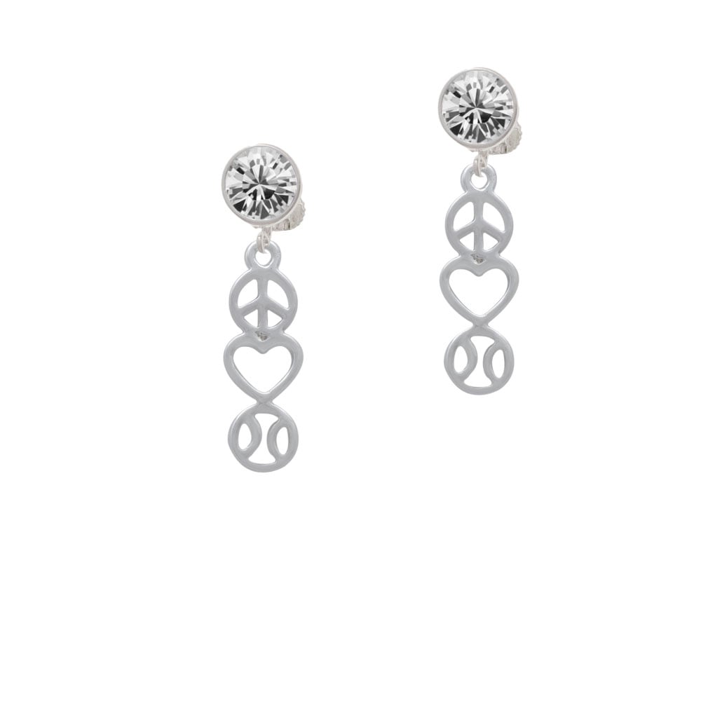 Peace - Heart - Softball Crystal Clip On Earrings Image 1