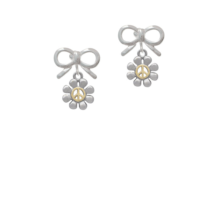 Small Daisy with Gold Tone Peace Sign Crystal Clip On Earrings Image 9