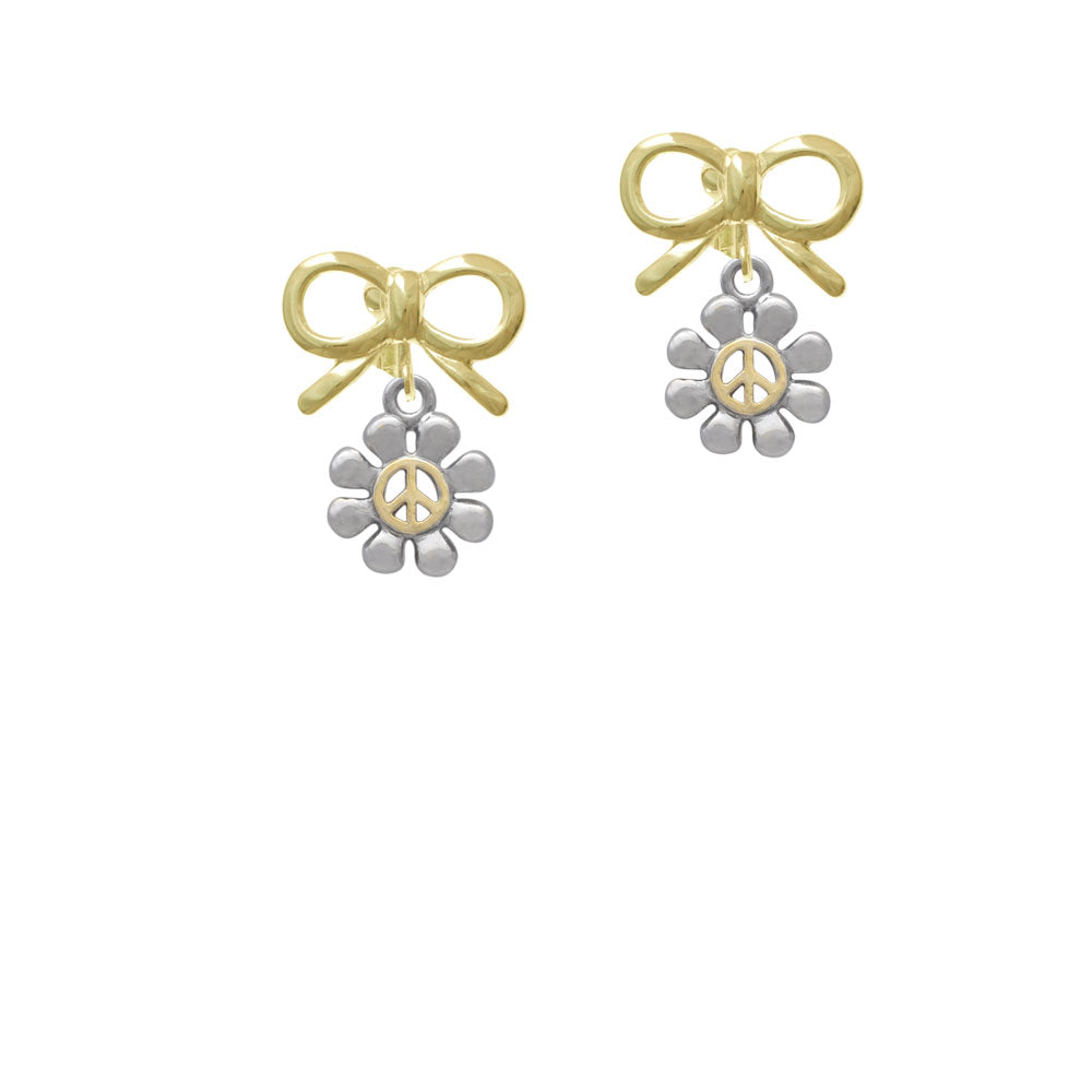 Small Daisy with Gold Tone Peace Sign Crystal Clip On Earrings Image 10