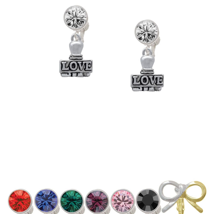 LOVE Stamp Crystal Clip On Earrings Image 1