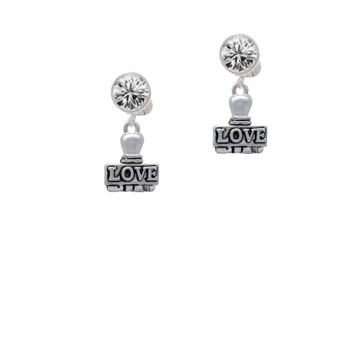 LOVE Stamp Crystal Clip On Earrings Image 2