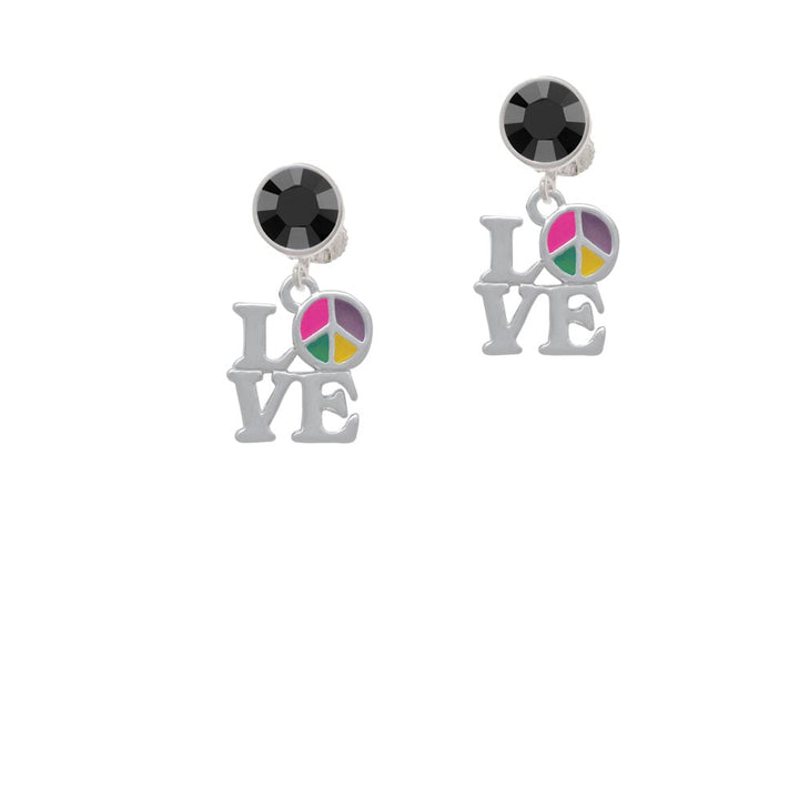 Love with Multicolored Peace Sign Crystal Clip On Earrings Image 3