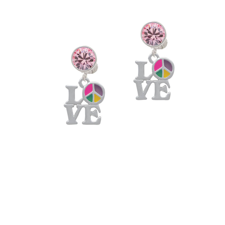 Love with Multicolored Peace Sign Crystal Clip On Earrings Image 4